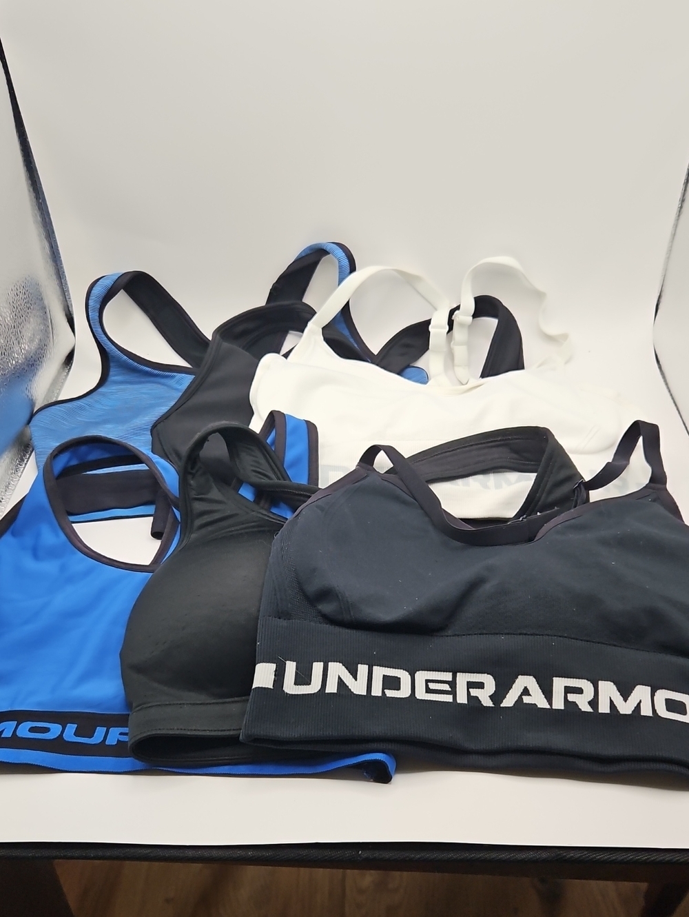 Under Armour Blue Black White Sports Bra Bundle Women's Mixed Support Tops 6 UA